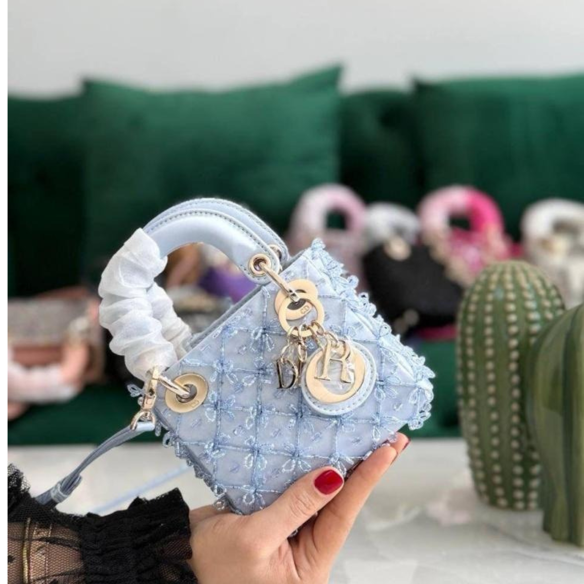 LADY DIOR MICRO EMBROIDERED BAG IN BLUE