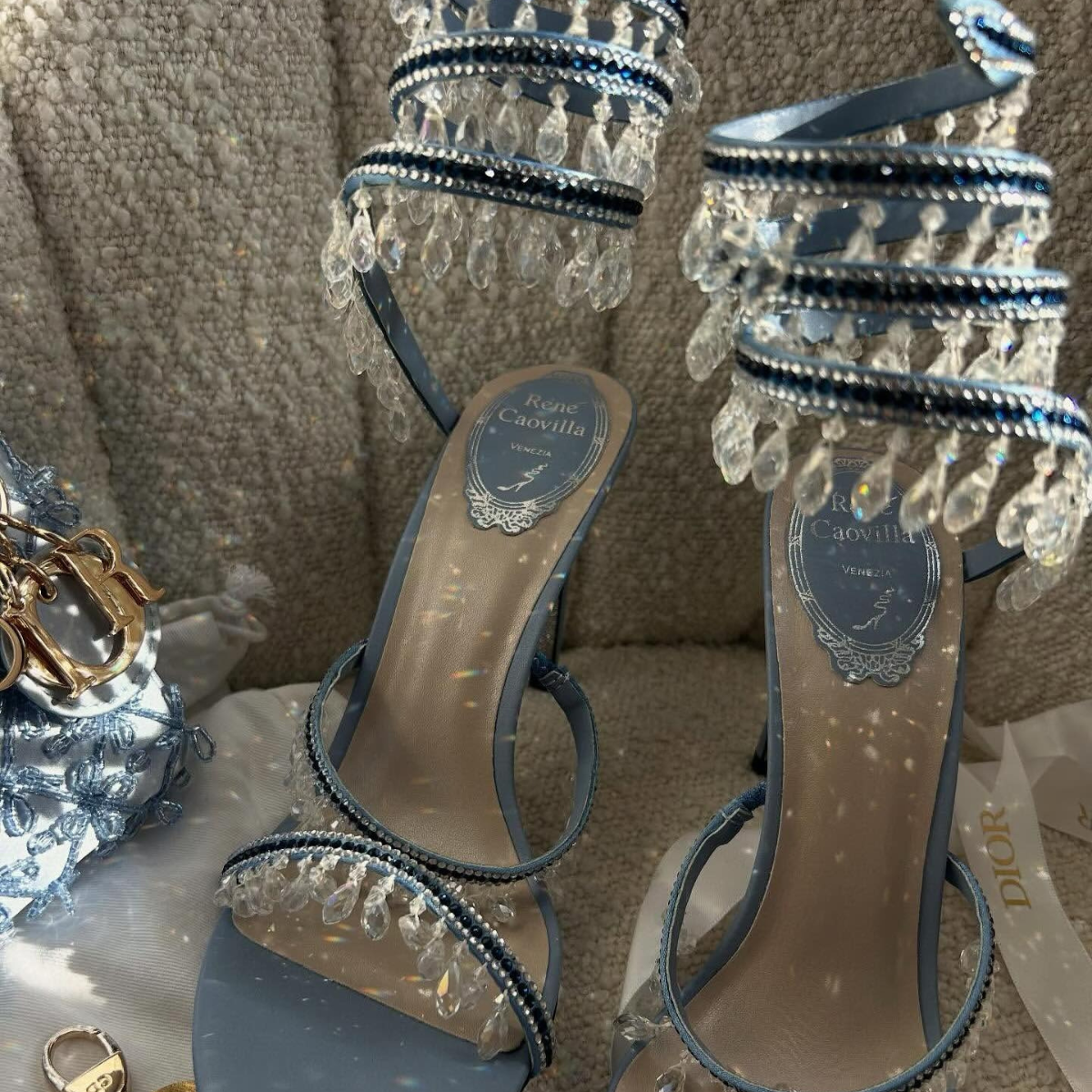 LADY DIOR MICRO BLUE & RENÉ CAOVILLA CRYSTAL SANDALS SET