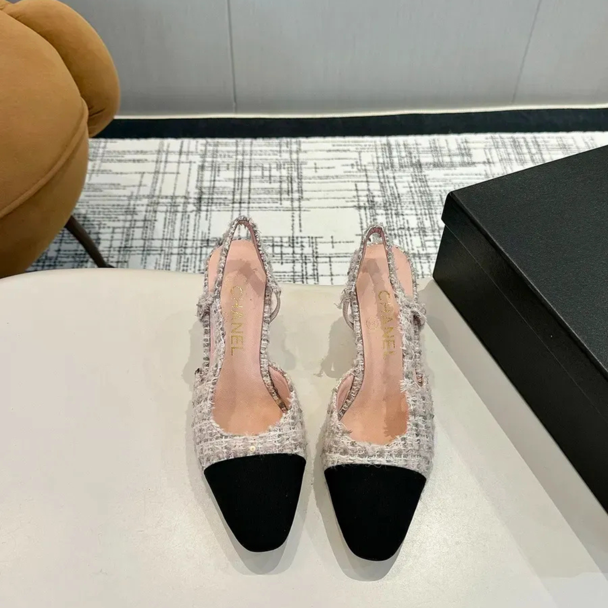 CHANEL MINI FLAP PINK & SLINGBACK TWEED SET