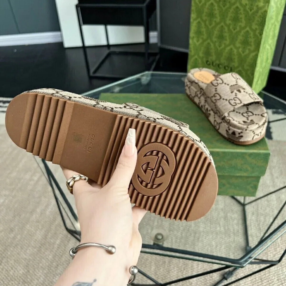 GUCCI DIONYSUS MINI BAG & ANGELINA FLAT SANDAL SET – BEIGE MONOGRAM